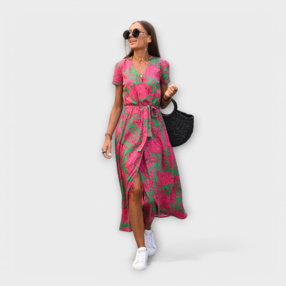 Renate Belted V-Neck Maxi Dress