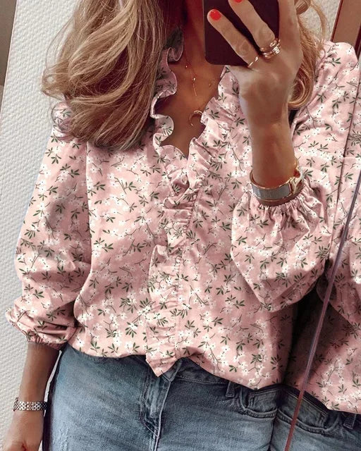 Katharina Ruffle Trim Wrap Blouse