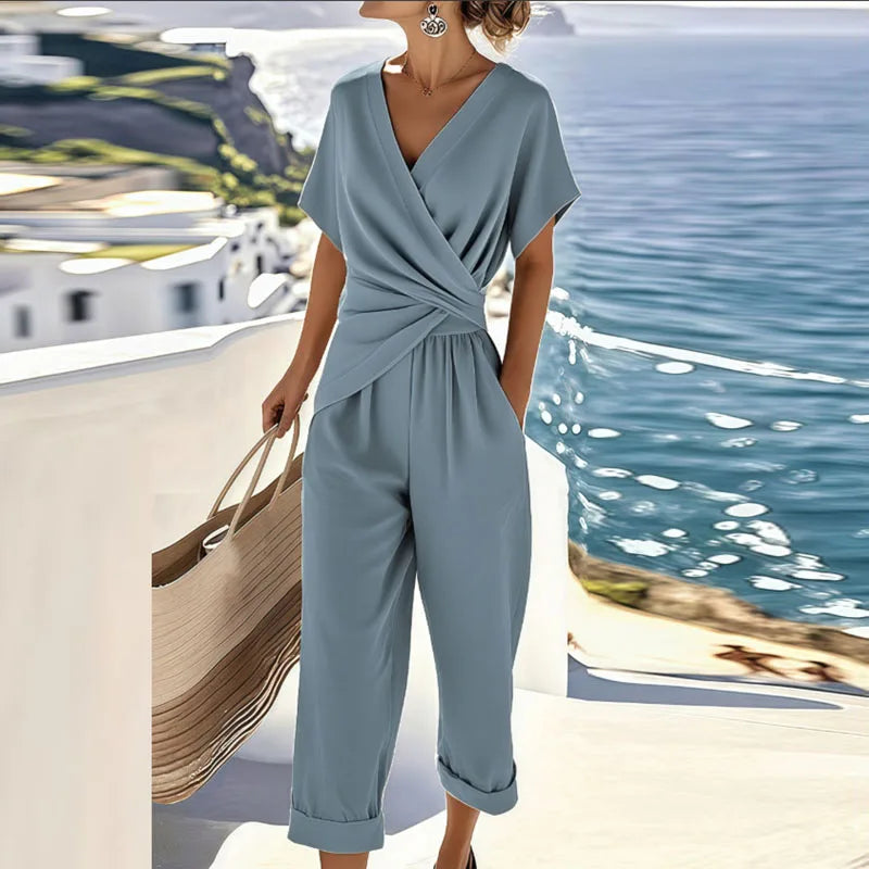 Felicia Short Sleeve V-Neck Two-Piece Set
