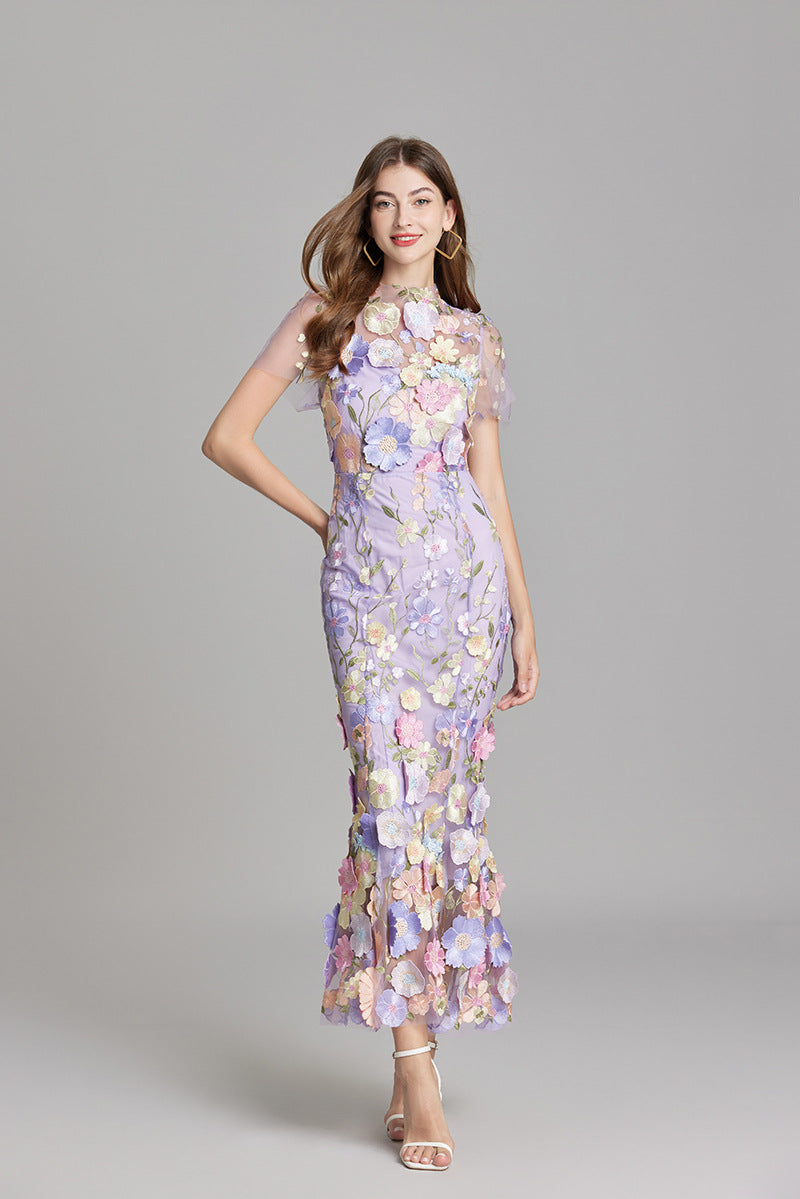 Verena Sheer Maxi Dress with Floral Embroidery