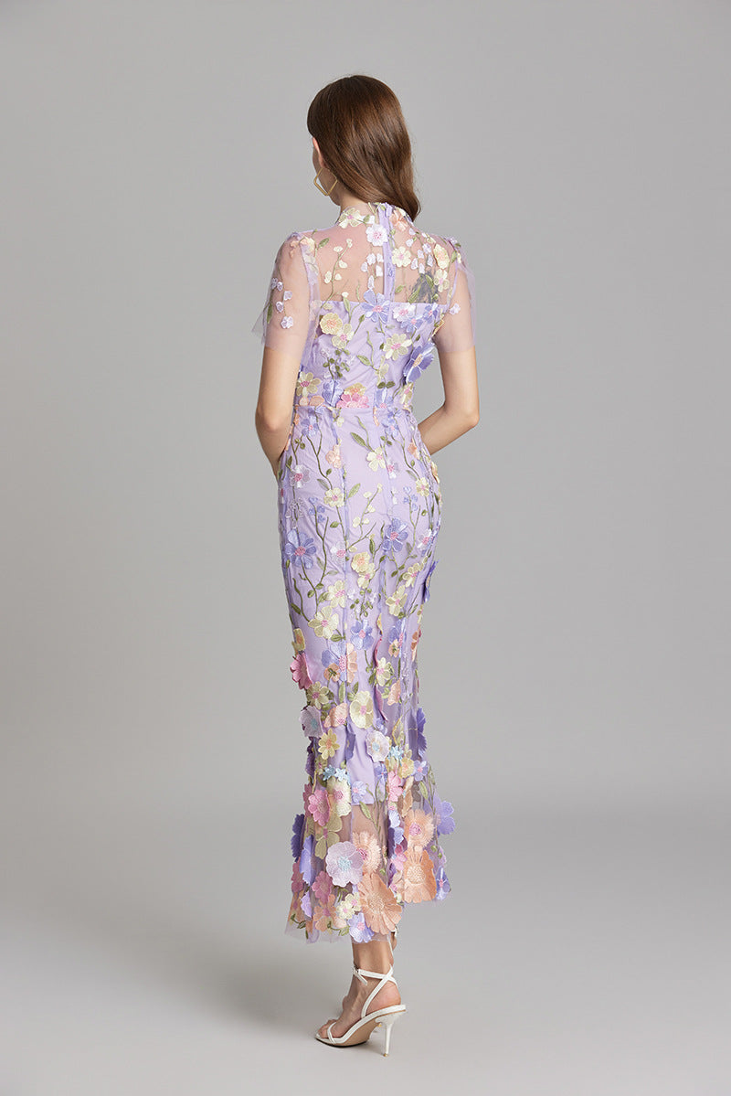 Verena Sheer Maxi Dress with Floral Embroidery