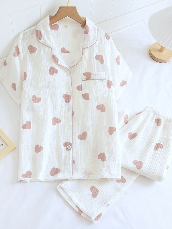 Franziska Heart Print Button-Front Pajama Set