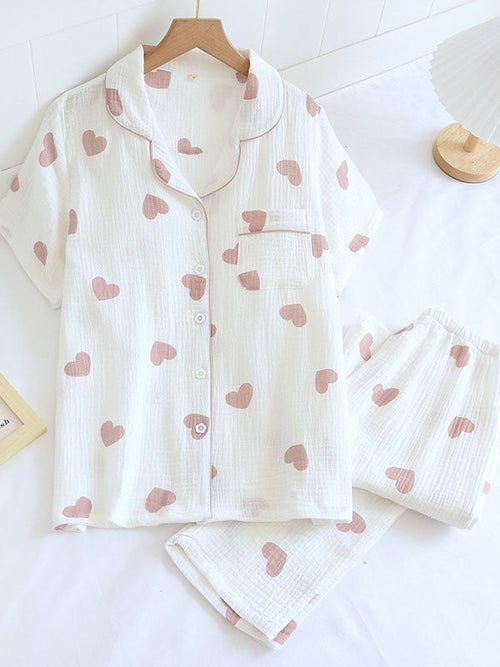 Franziska Heart Print Button-Front Pajama Set