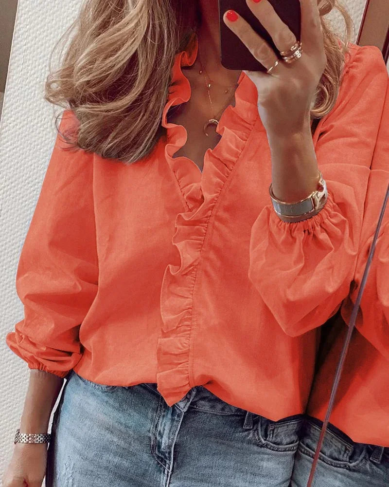 Katharina Ruffle Trim Wrap Blouse