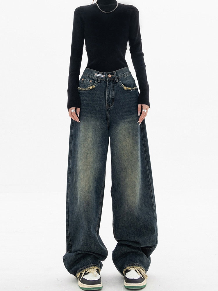 Nadine Wide-Leg Washed Denim Jeans