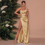 Petra Asymmetric Shoulder Satin Maxi Gown