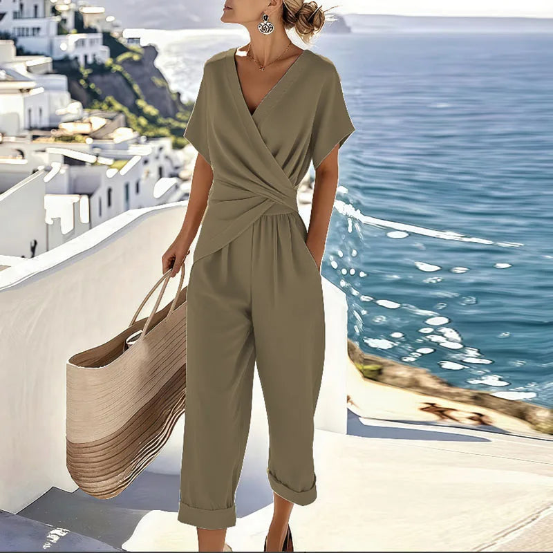 Felicia Short Sleeve V-Neck Two-Piece Set