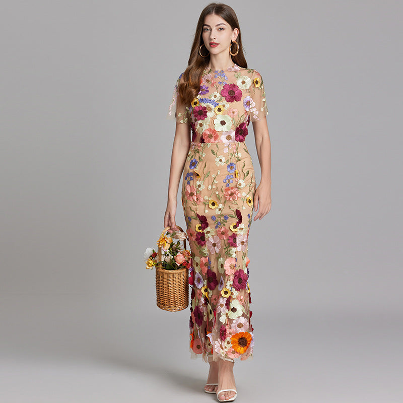 Verena Sheer Maxi Dress with Floral Embroidery