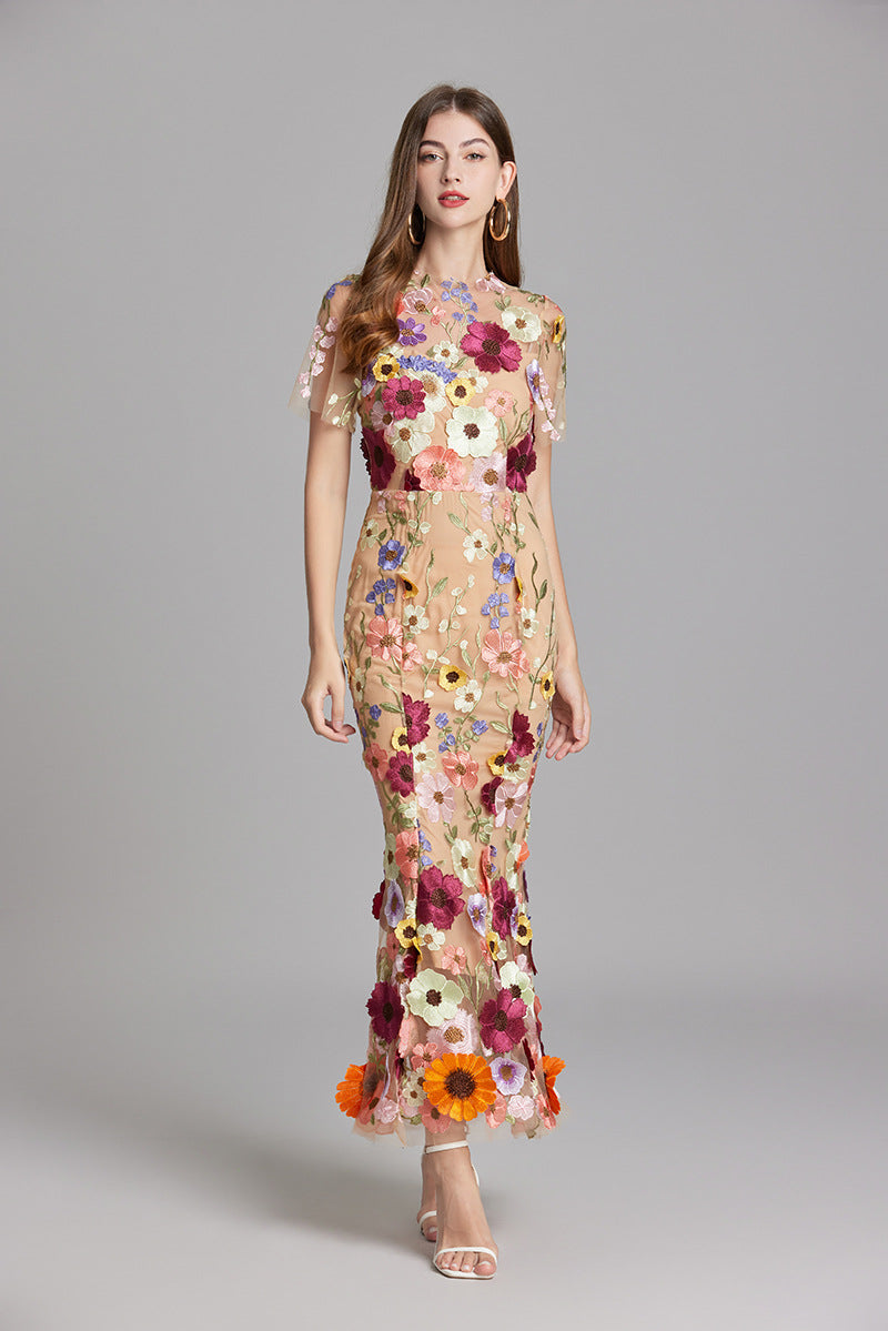Verena Sheer Maxi Dress with Floral Embroidery