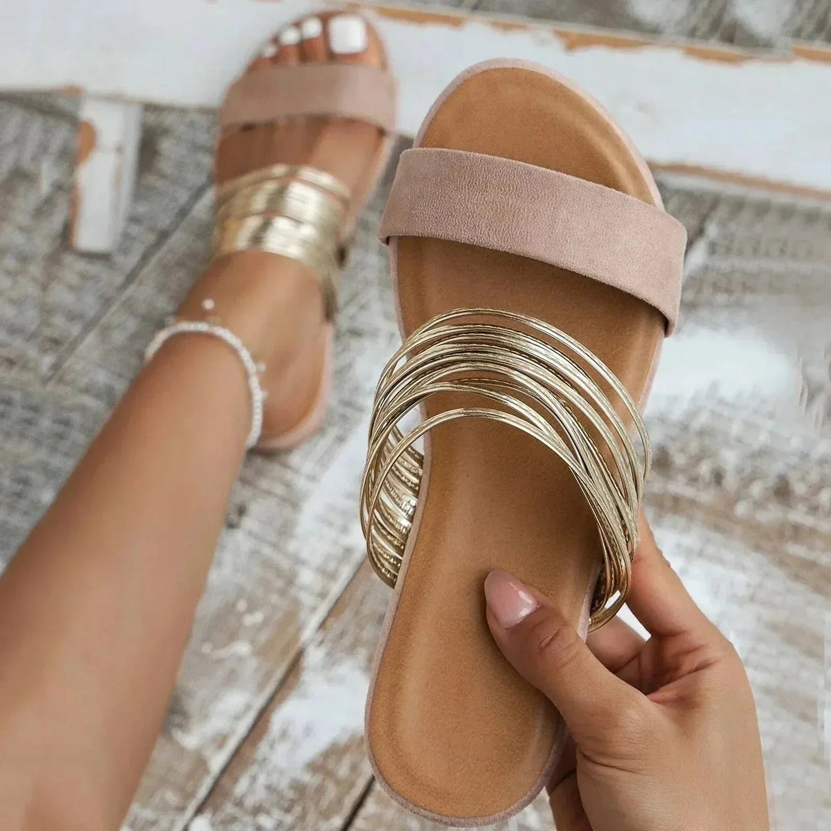 Jasmin Double Strap Slip-On Flat Sandals