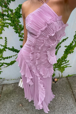 Elfriede Pleated Ruffle Halter Midi Dress