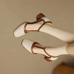 Piper | Square Toe T-Strap Block Heel Mid Heel Pumps