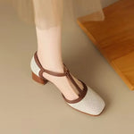 Piper | Square Toe T-Strap Block Heel Mid Heel Pumps