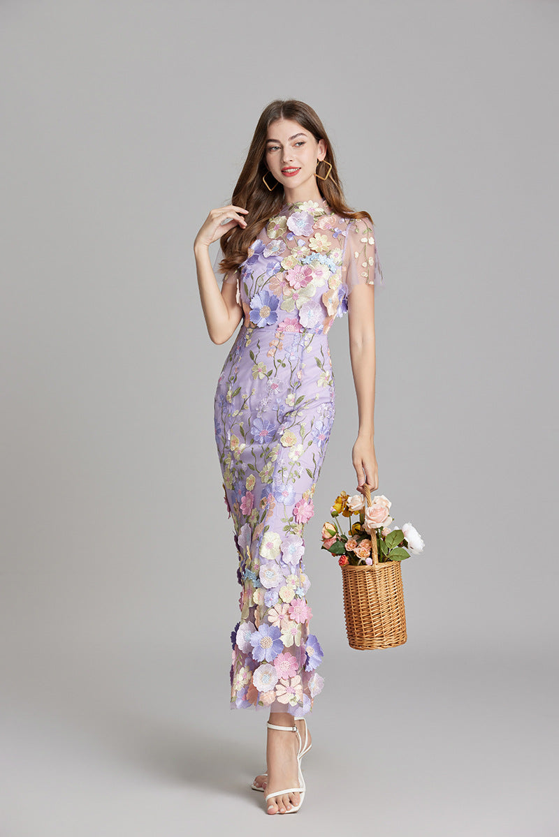 Verena Sheer Maxi Dress with Floral Embroidery