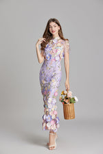 Verena Sheer Maxi Dress with Floral Embroidery