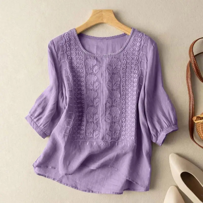 Jessica Embroidered Round Neck Blouse