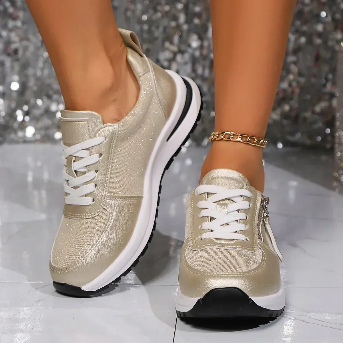 Sienna | Metallic Lace-Up Platform Sneakers