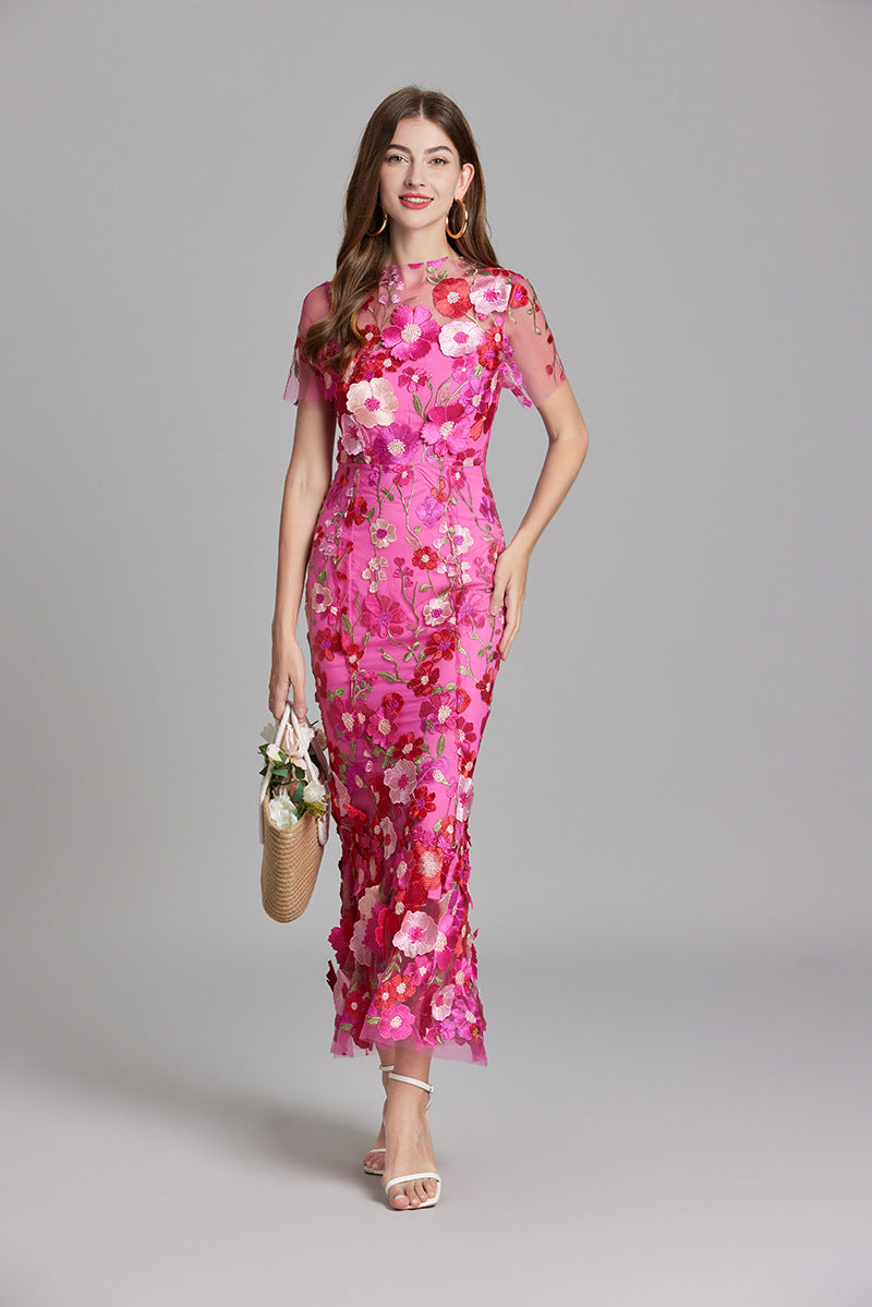 Verena Sheer Maxi Dress with Floral Embroidery