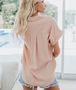 Edith Button-Front Blouse with Collar and Pocket
