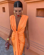 Eva Ruched V-Neck Wedding Guest Dress