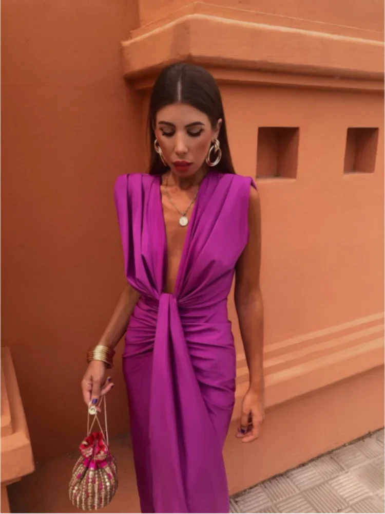Eva Ruched V-Neck Wedding Guest Dress