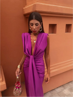 Eva Ruched V-Neck Wedding Guest Dress