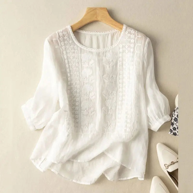 Jessica Embroidered Round Neck Blouse