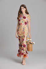 Verena Sheer Maxi Dress with Floral Embroidery