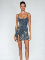 Sabina Shimmer Star Mini Dress with Slit