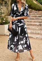 Doris Abstract Print Wrap Midi Dress