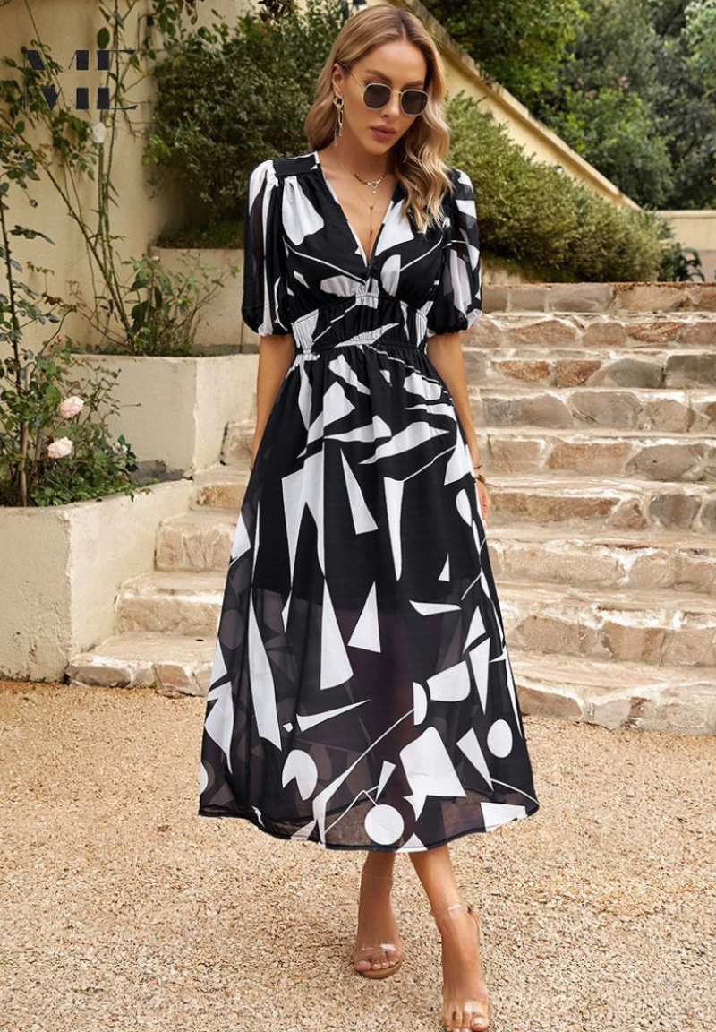 Doris Abstract Print Wrap Midi Dress