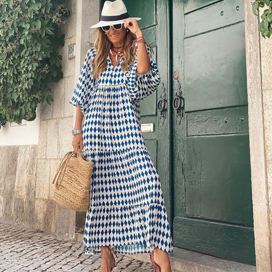 Flora | Puff Sleeve Boho Printed V-Neck Maxi Dress
