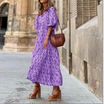 Flora | Puff Sleeve Boho Printed V-Neck Maxi Dress