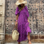Flora | Puff Sleeve Boho Printed V-Neck Maxi Dress