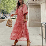 Flora | Puff Sleeve Boho Printed V-Neck Maxi Dress