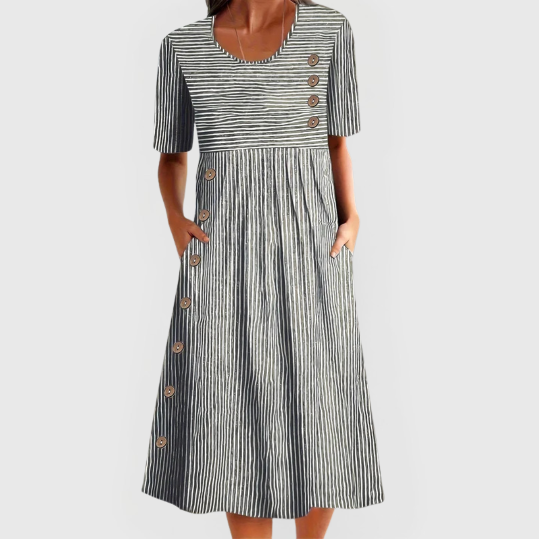 Susanne Cotton Striped A-Line Midi Dress