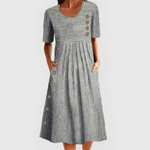 Susanne Cotton Striped A-Line Midi Dress