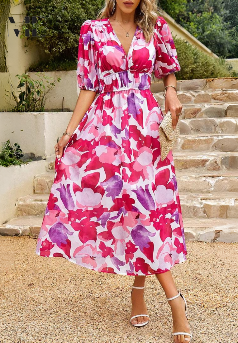 Doris Abstract Print Wrap Midi Dress