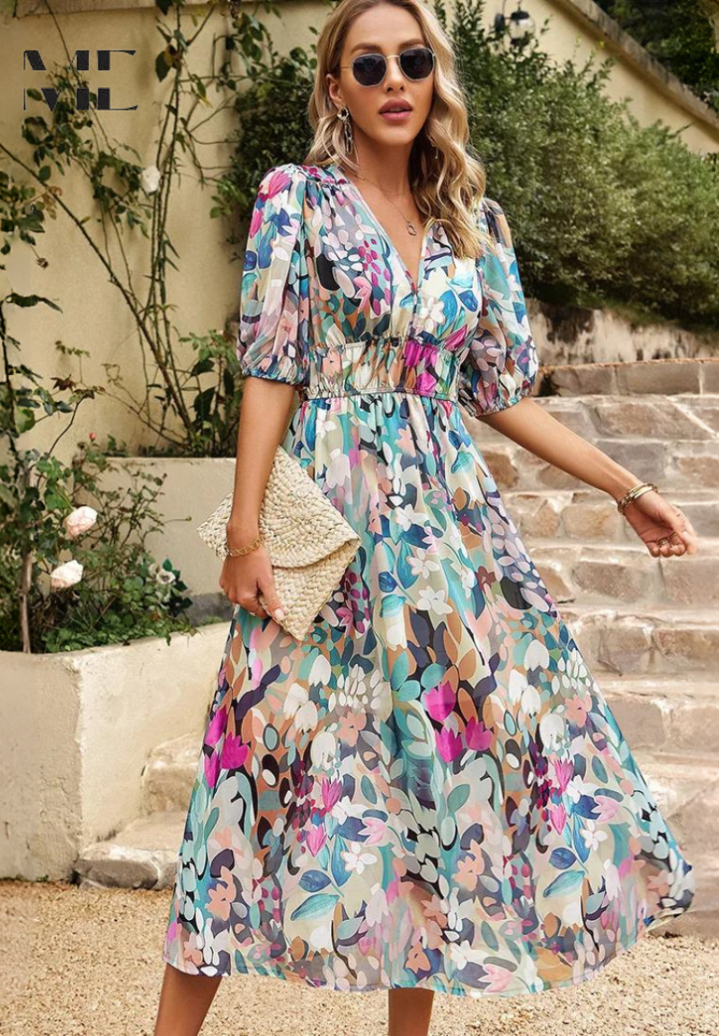 Doris Abstract Print Wrap Midi Dress