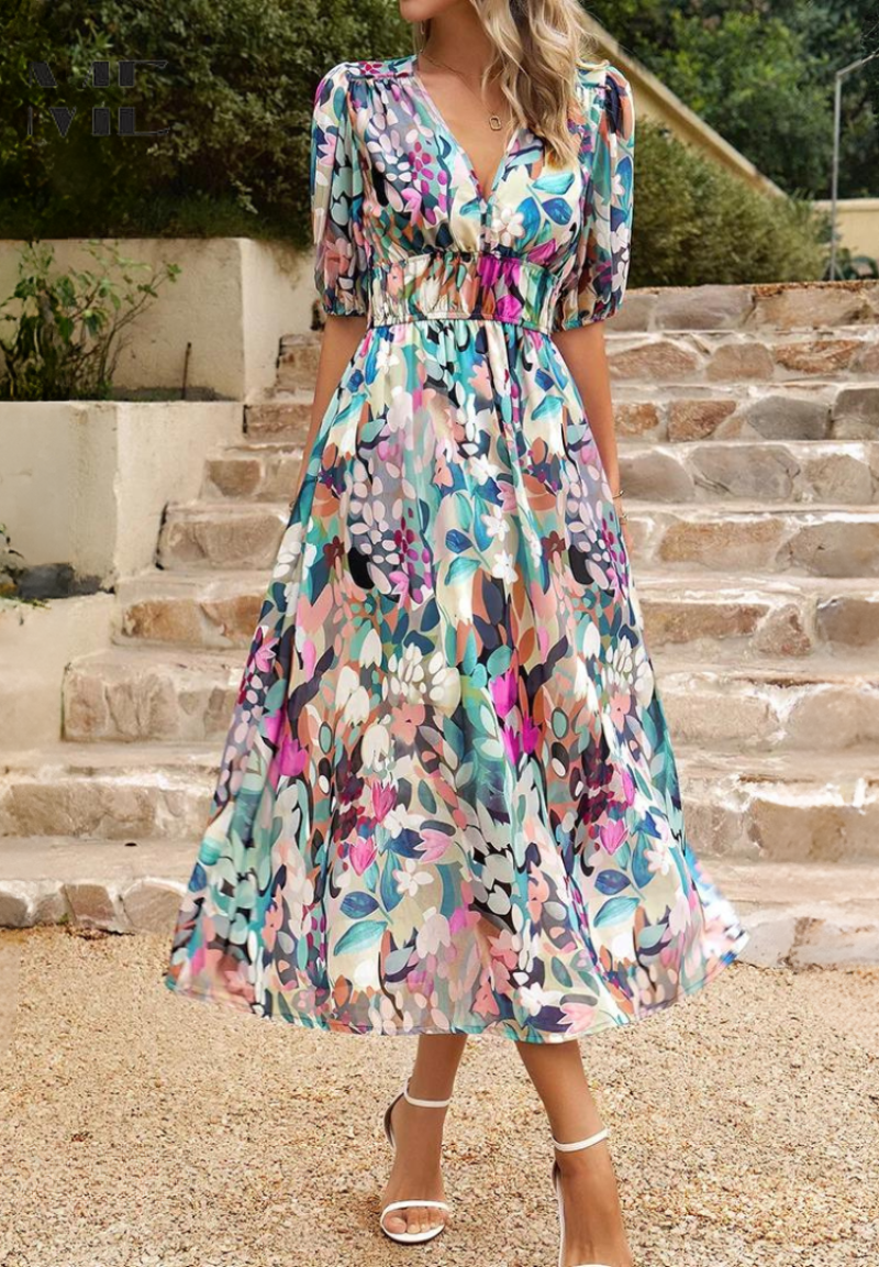 Doris Abstract Print Wrap Midi Dress