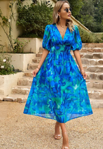 Doris Abstract Print Wrap Midi Dress