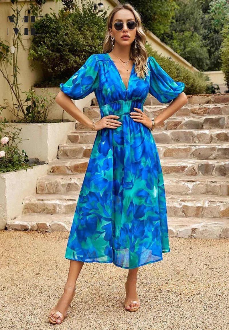Doris Abstract Print Wrap Midi Dress