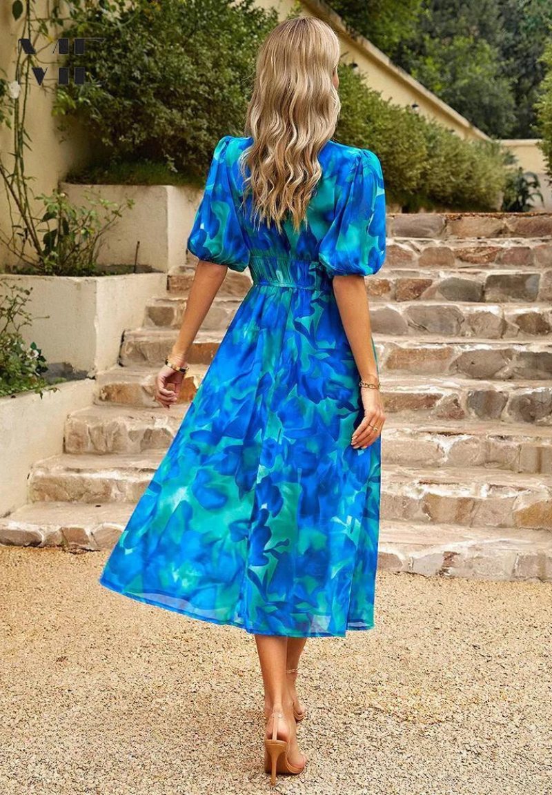 Doris Abstract Print Wrap Midi Dress