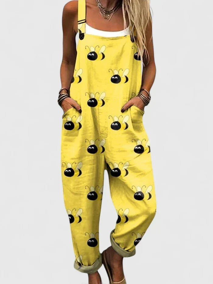 Lilian Playful Bee Print Casual Jumpsuit