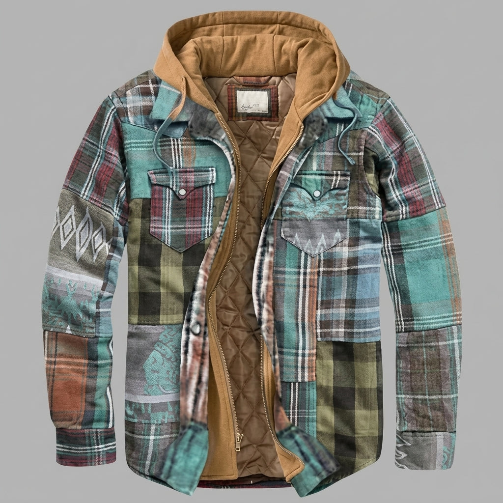 Simon Hooded Patchwork Flannel Jacket