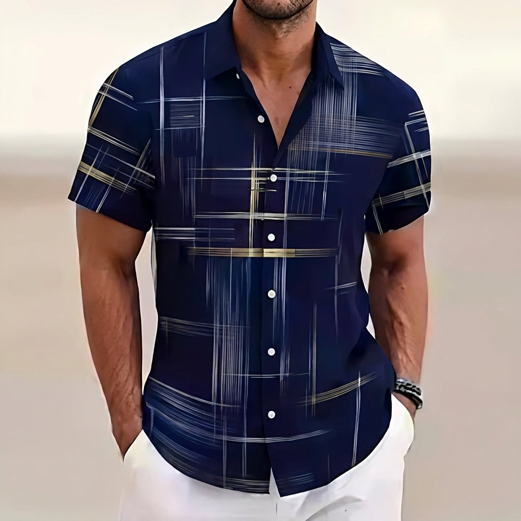Moritz Gold Line Print Short-Sleeve Shirt