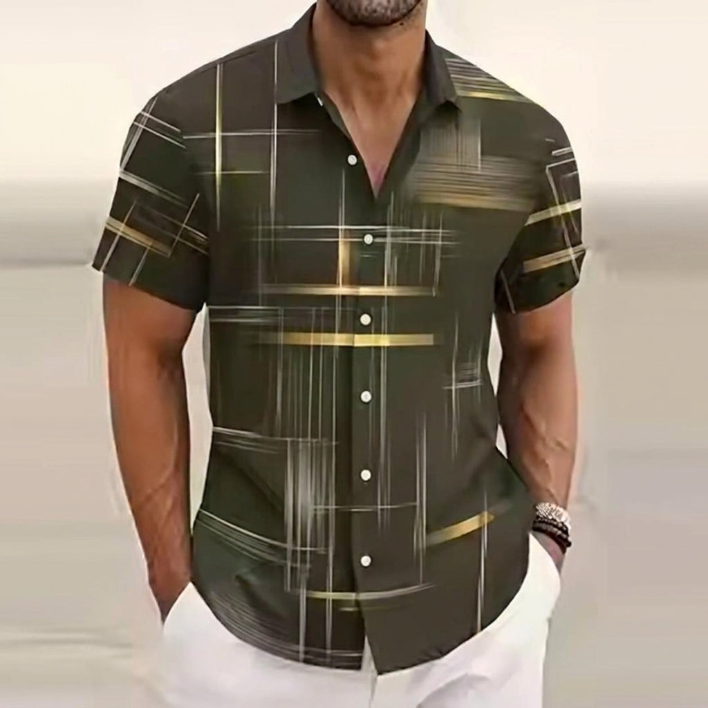 Moritz Gold Line Print Short-Sleeve Shirt
