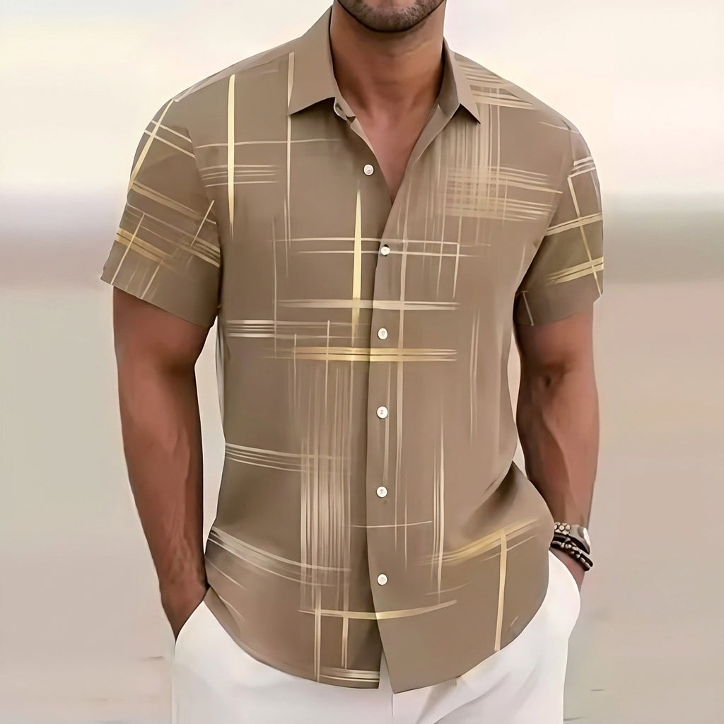 Moritz Gold Line Print Short-Sleeve Shirt