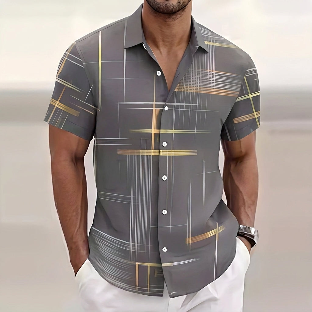 Moritz Gold Line Print Short-Sleeve Shirt