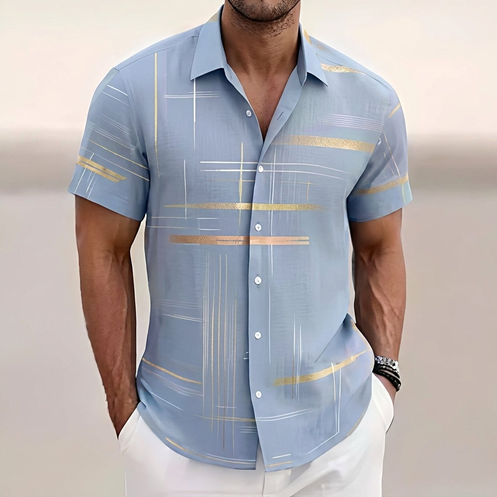 Moritz Gold Line Print Short-Sleeve Shirt